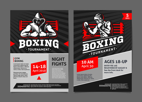 Boxing Tournament Posters, Flyer With Boxer In The Ring - Template Vector Design