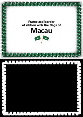Frame and border of ribbon with the Macau flag for diplomas, congratulations, certificates. Alpha channel. 3d illustration