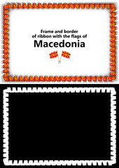 Frame and border of ribbon with the Macedonia flag for diplomas, congratulations, certificates. Alpha channel. 3d illustration