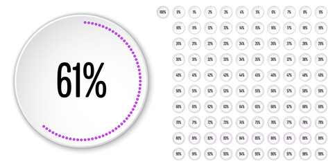 Set of circle percentage diagrams from 0 to 100 ready-to-use for web design, user interface (UI) or infographic - indicator with purple
