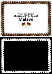 Frame and border of ribbon with the Malawi flag for diplomas, congratulations, certificates. Alpha channel. 3d illustration