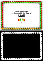Frame and border of ribbon with the Mali flag for diplomas, congratulations, certificates. Alpha channel. 3d illustration
