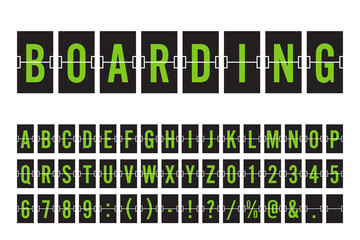 Airport Mechanical Flip Board Panel Font - Green  Font on Dark Background Vector Illustration