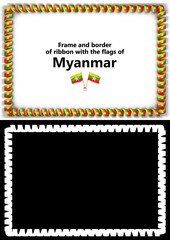 Frame and border of ribbon with the Myanmar flag for diplomas, congratulations, certificates. Alpha channel. 3d illustration