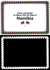 Frame and border of ribbon with the Namibia flag for diplomas, congratulations, certificates. Alpha channel. 3d illustration