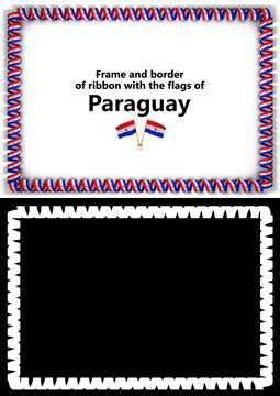 Frame and border of ribbon with the Paraguay flag for diplomas, congratulations, certificates. Alpha channel. 3d illustration
