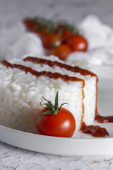 boiled rice with fresh tomatoes