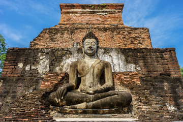 Fototapeta premium Ancient Buddha Statue world heritage site Sukhothai historical park