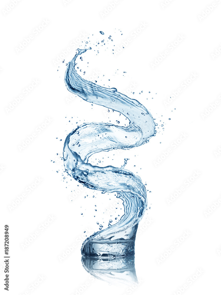 Poster abstract shape of water splash with glass, isolated on white background