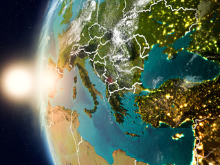 Kosovo during sunset on Earth