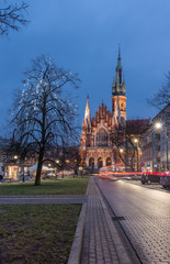 Fototapeta premium St Joseph church in Krakow, Poland, Podgorze district market square