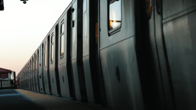 Subway train entering station in new york city - brooklyn