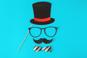 Happy Father's Day concept. Paper decor on color background