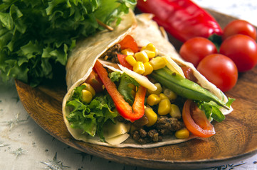 beef tacos served with golden French fries