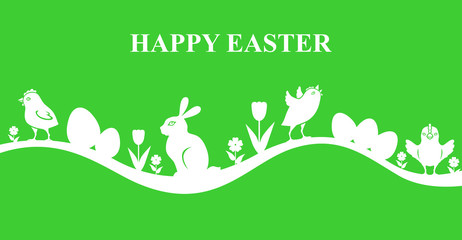Naklejka premium Easter banner with chick and bunny