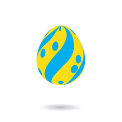 Colorful ornamented easter eggs.   Holiday background. Yellow stripes on blue realistic egg. Illustration. Vector.