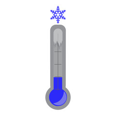 Thermometer with blue indicator light is cracked from a very low temperature. Freeze. Illustration. Vector.