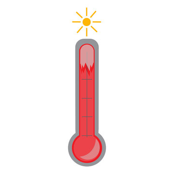 Thermometer with red indicator light is cracked from a very high temperature. Heat wave. Illustration. Vector.