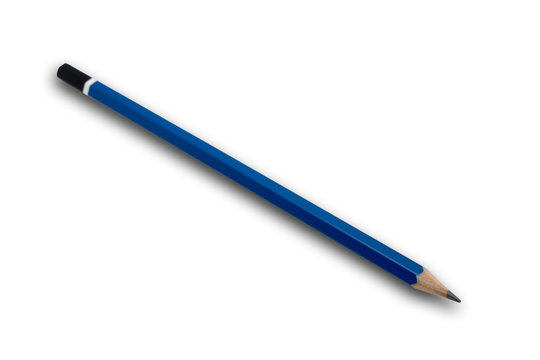 Blue Pencil on white background with Clipping path