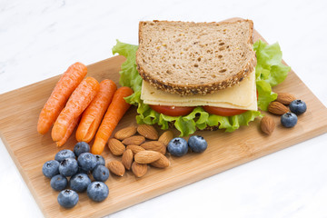 sandwich with of wholemeal bread on the school lunch, closeup