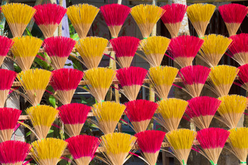 Fototapeta na wymiar Drying cored stick incense in a village in North Central Vietnam, near Hue - Motorcycle tour around the beautiful villages that surround the old imperial city of Hue - - December 2014