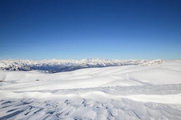 Obraz premium Lessinia panorama with baldo mountain and Garda lake