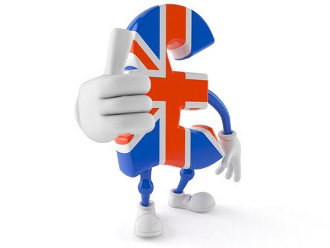 Pound currency character with thumbs up gesture