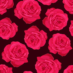 pink roses seamless pattern on a burgundy background. Floral vector art