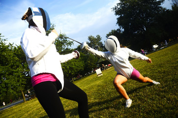 Fencing on sunny day