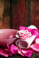 Perfume with rose leaves