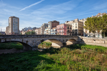 City of Girona Riverside Skyline in Spain