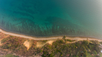 Bird's eye view of sea shore.