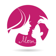 Mother and baby silhouettes icon. Card of Happy Mother's Day