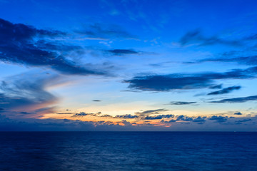 Blue sea and blue sky with white cloud Panorama Blue sea and blue sky with white cloud in oil and gas platform background.