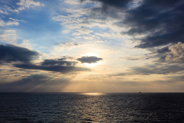 Blue sea and blue sky with white cloud Panorama Blue sea and blue sky with white cloud in oil and gas platform background.