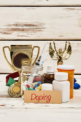 Trophy and dope drugs. Lots of assorted pills and injections. Violation of sport ethics and law.