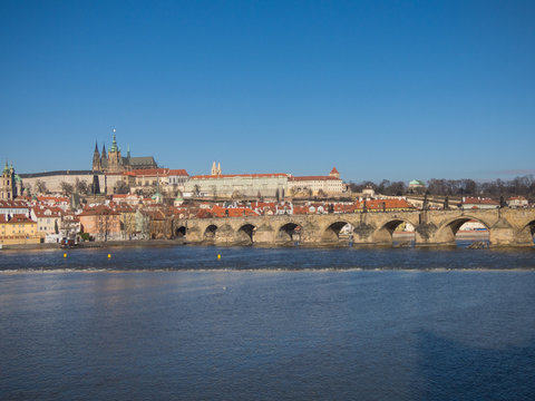 Prague panorama with Vltava river, Czech Republic