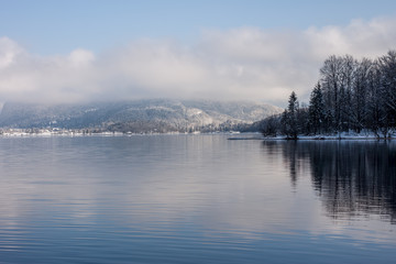 winter lake landscape with reflactions
