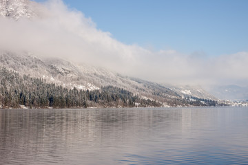 winter lake landscape with reflactions