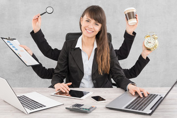 Multitask business woman with many hands.