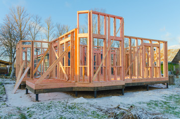 the construction of a private wooden house, pile Foundation and frame