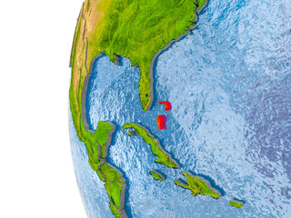 Map of Bahamas on model of globe