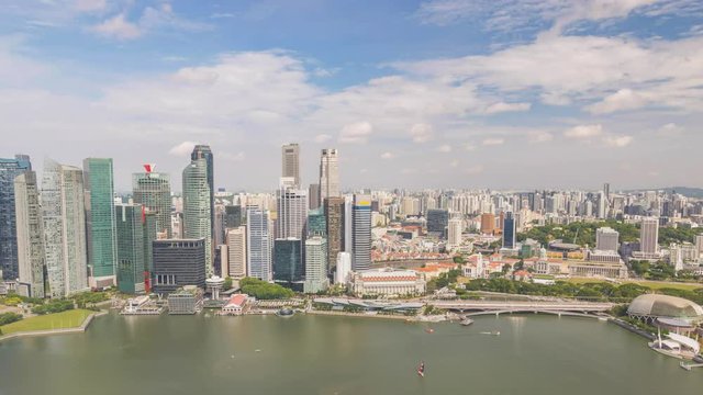 Singapore business district city skyline high angle view timelapse, Marina Bay, Singapore 4K Time lapse