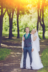 Young wedding couple enjoying romantic moments