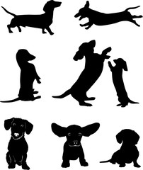 Silhouettes of dachshunds. Vector illustration. Set 1