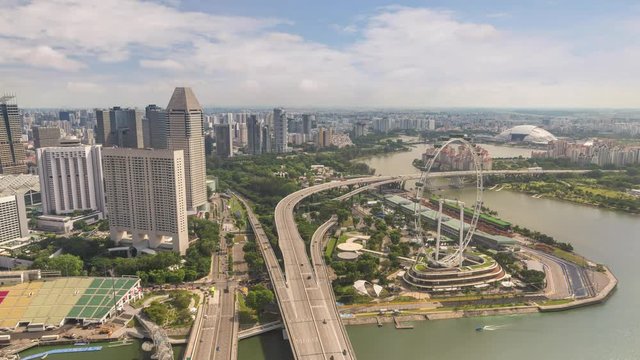 Singapore business district city skyline high angle view timelapse, Marina Bay, Singapore 4K Time lapse