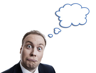 portrait of a man is surprised with a cloud over his head