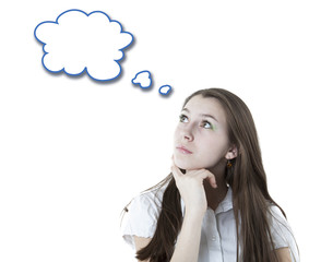 portrait of a girl thinking with a cloud