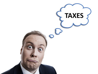 portrait of a man is surprised about taxes with a cloud