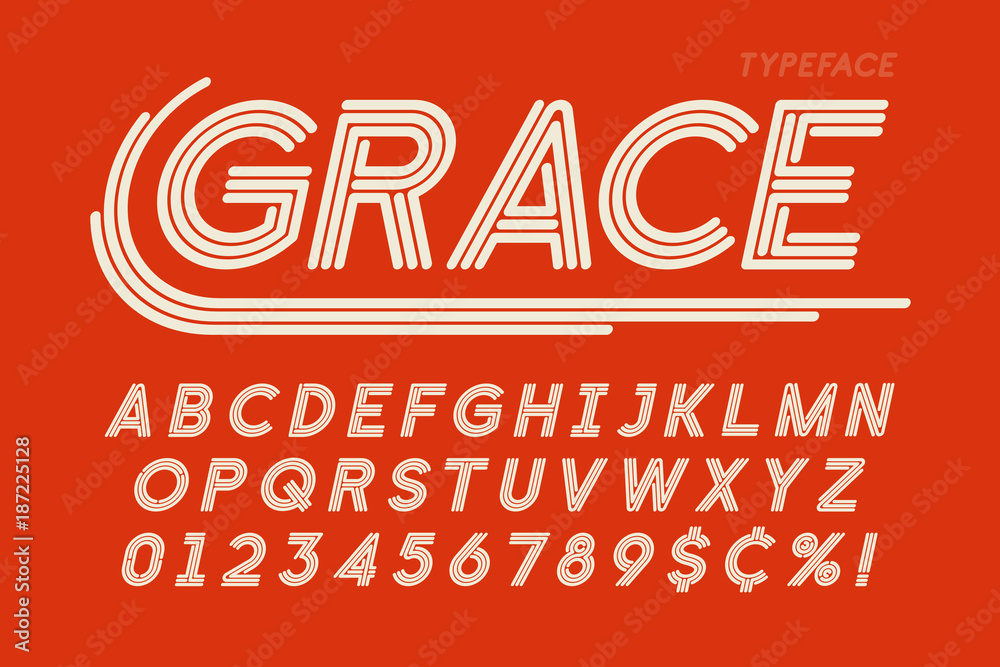 Wall mural linear font, letters and numbers vector illustration